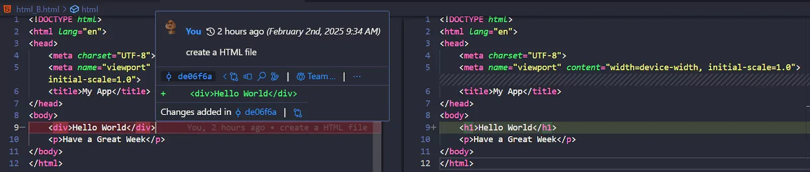 a HTML file that was committed before