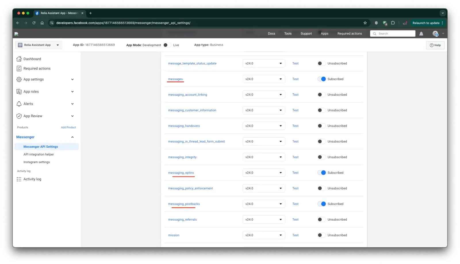 a page to register which webhooks you want