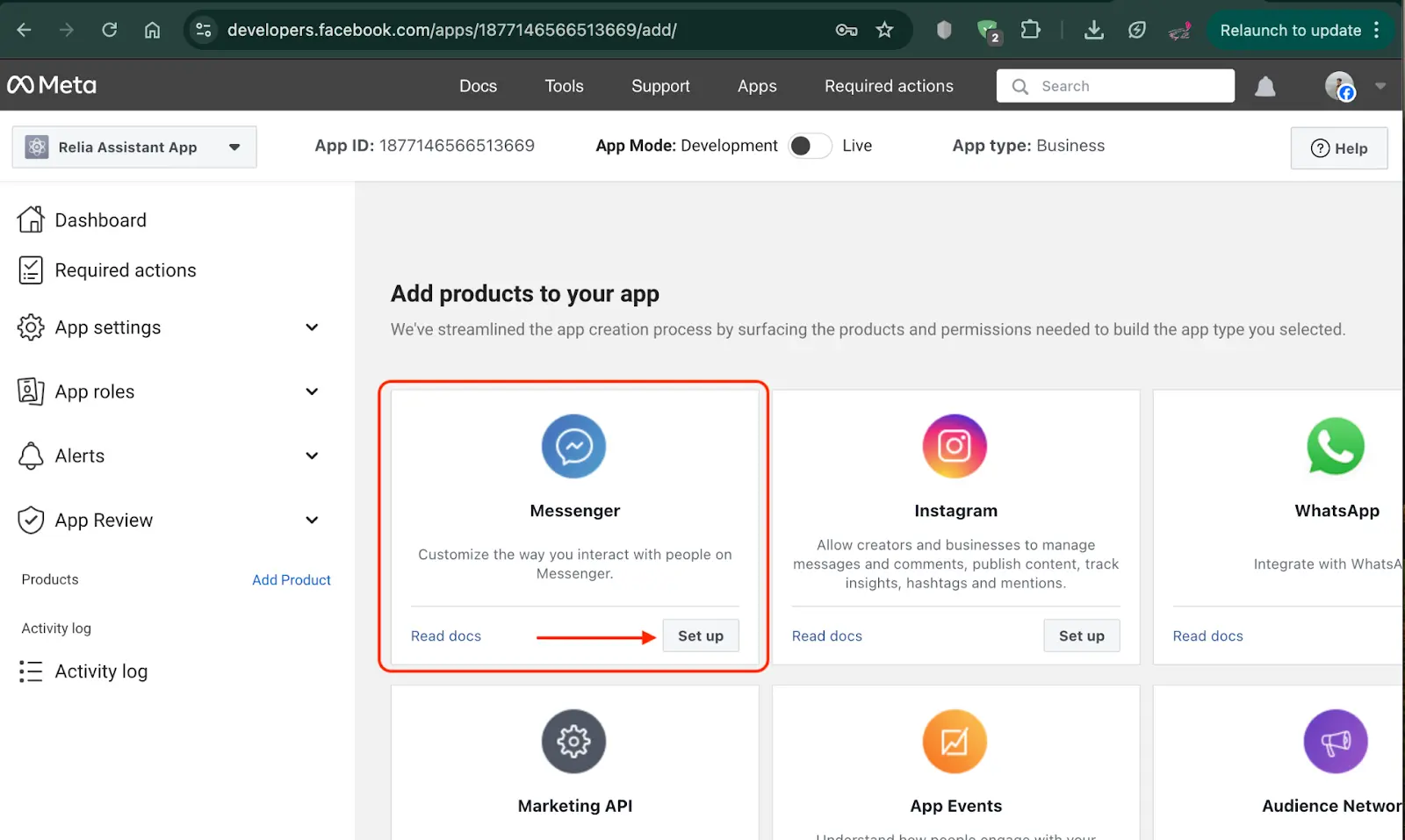 add the Messenger product to the app