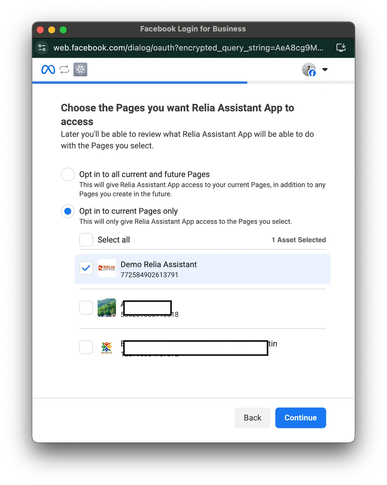 Choose a page that you want to connect to