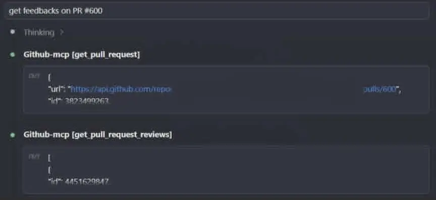 Claude is trying to fetch Pull Request details and reviews via Github MCP tools.
