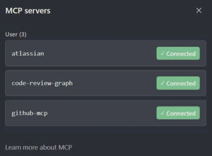 Output of claude mcp list with multiple servers and statuses.