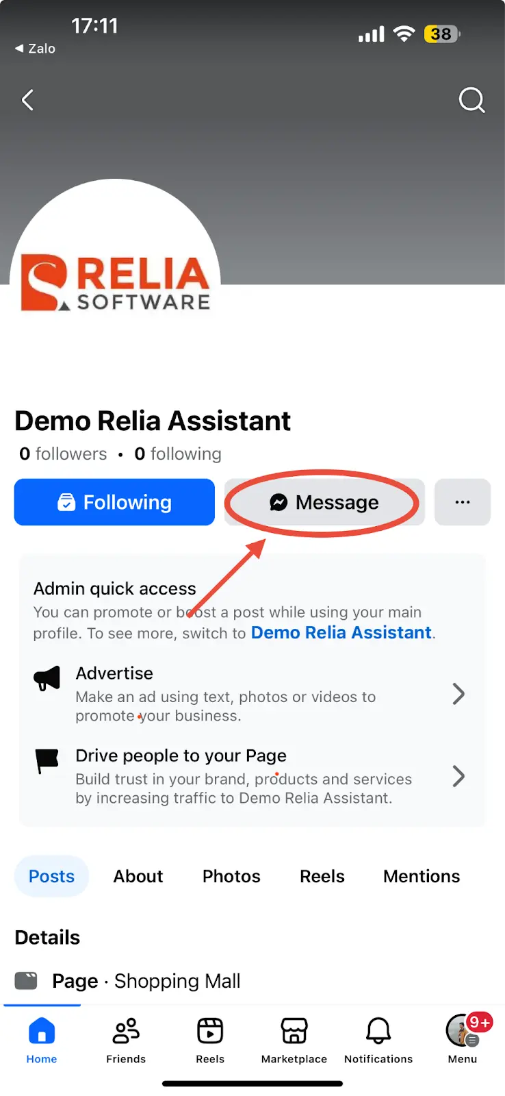 Click on the Message button.