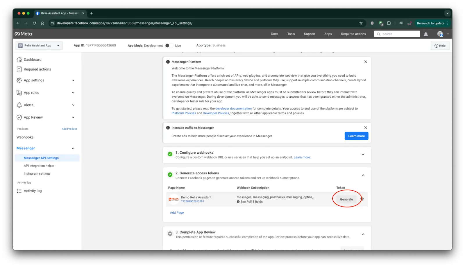 click on Generate to get an access token