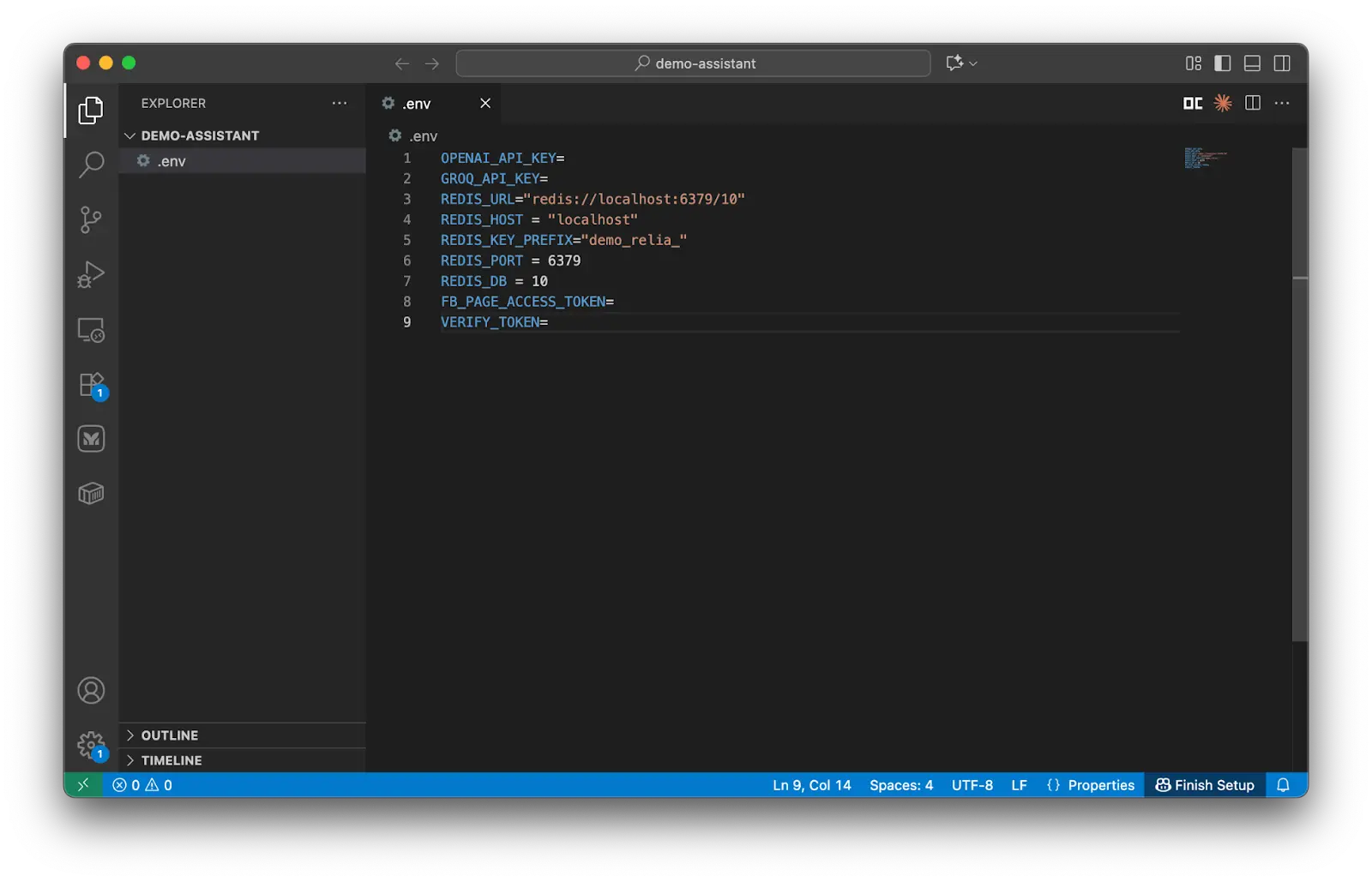 Create a file named .env and put some variables.