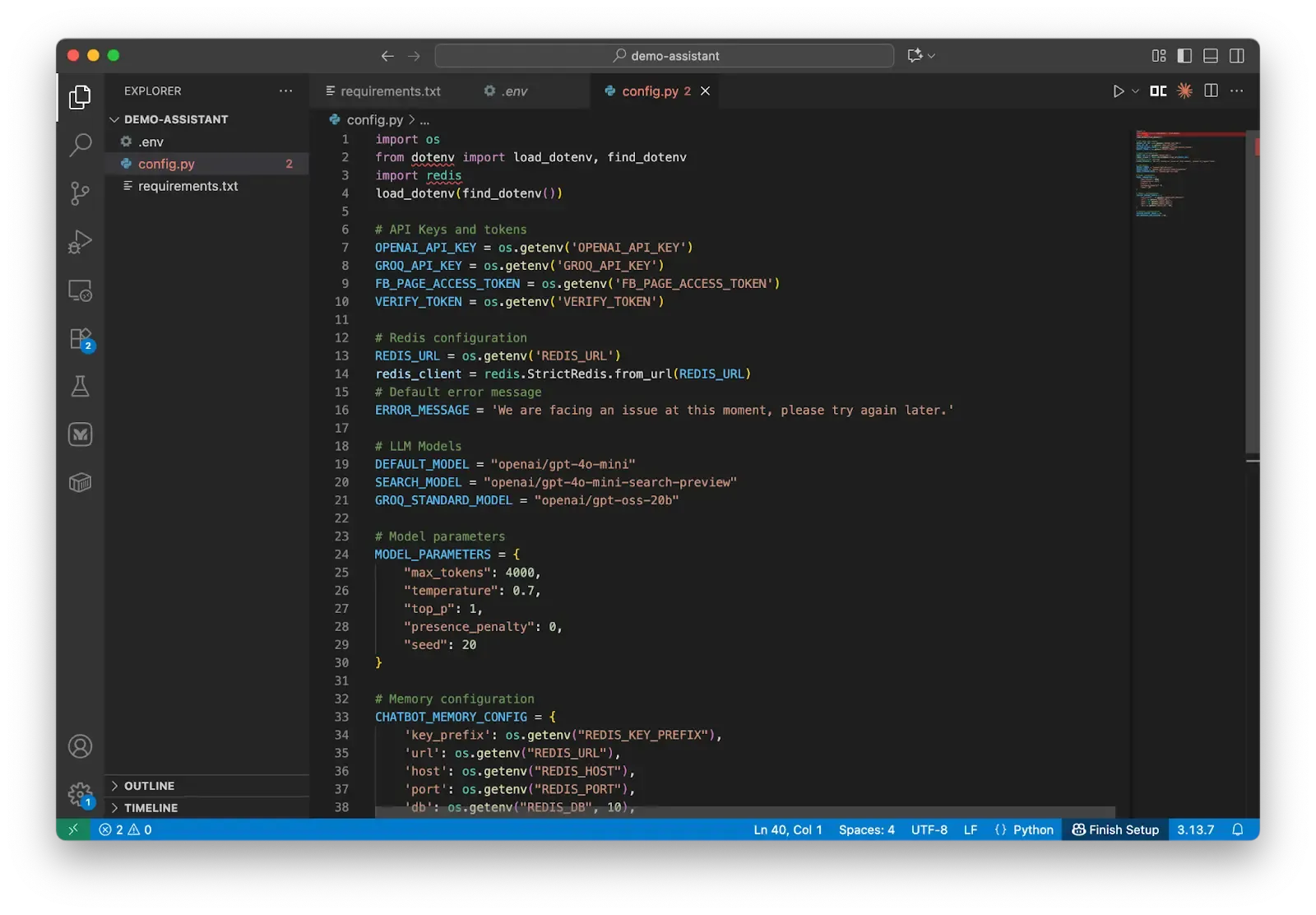 Create a new file config.py to keep all our constant values