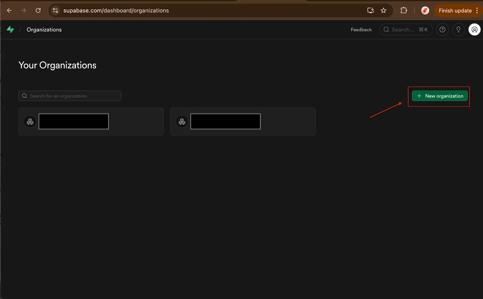 Create an organization to store the activity of this demo application.