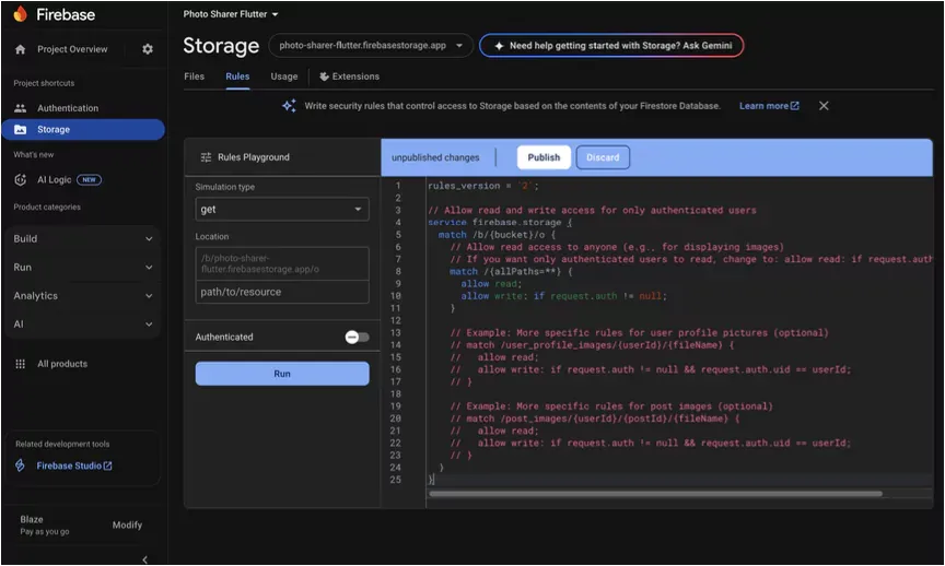 Edit Rules in the Firebase Console