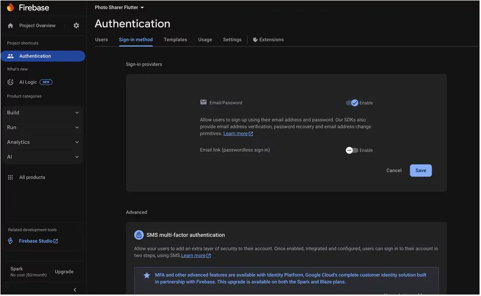 Enable Email/Password