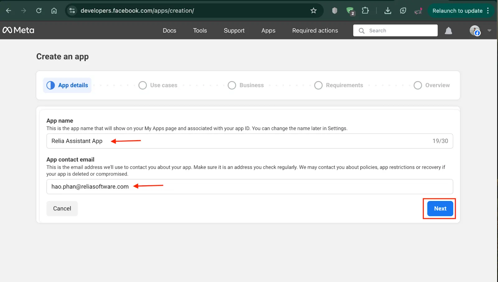 Fill out the app details