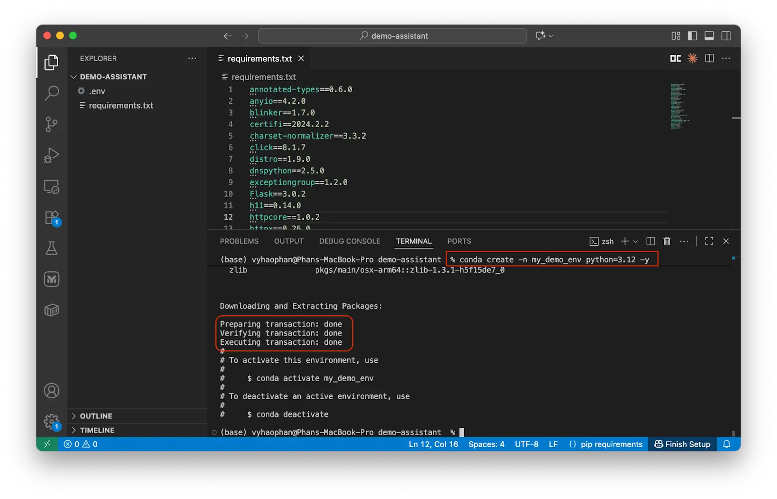 finish setting up the environment