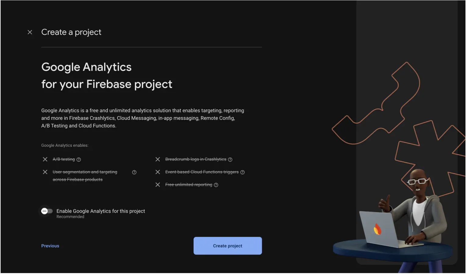 Google Analytics Features for Firebase Project