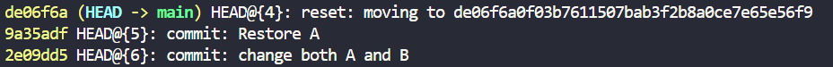 Here is the result of git reflog