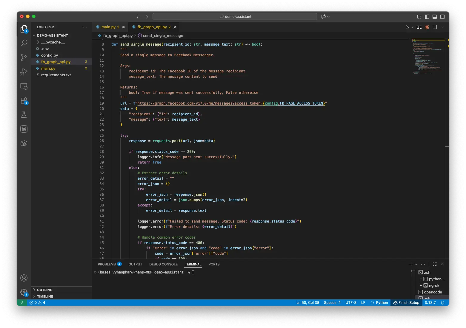 This function shows how we can communicate with the Messenger API