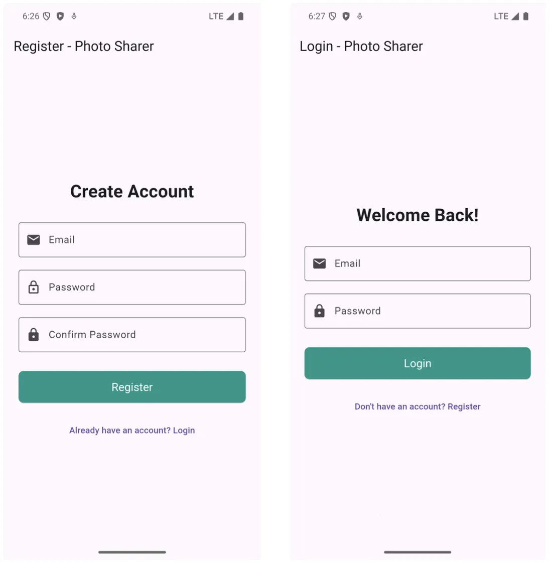 Login/Register Screens