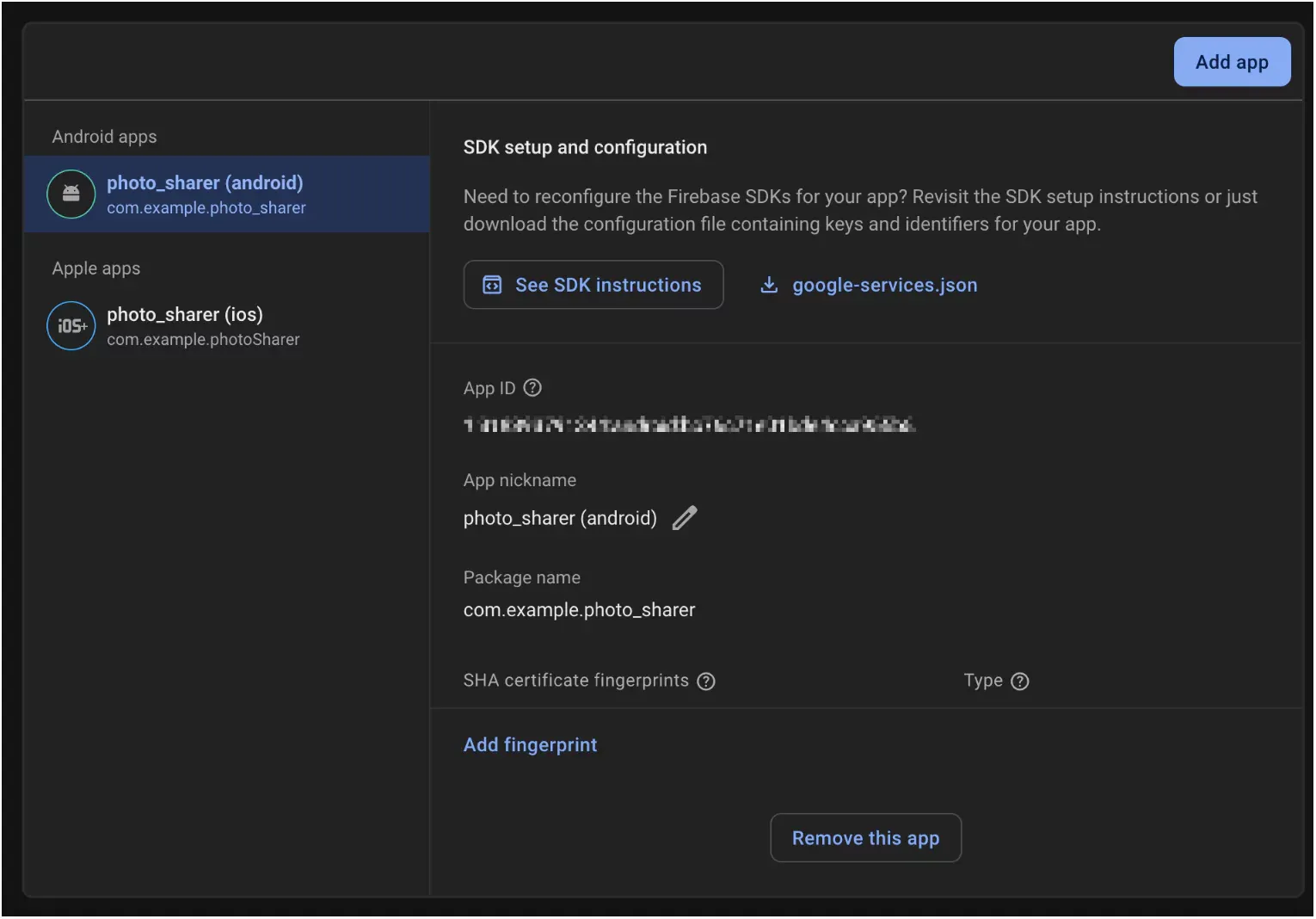 our Firebase project for Android