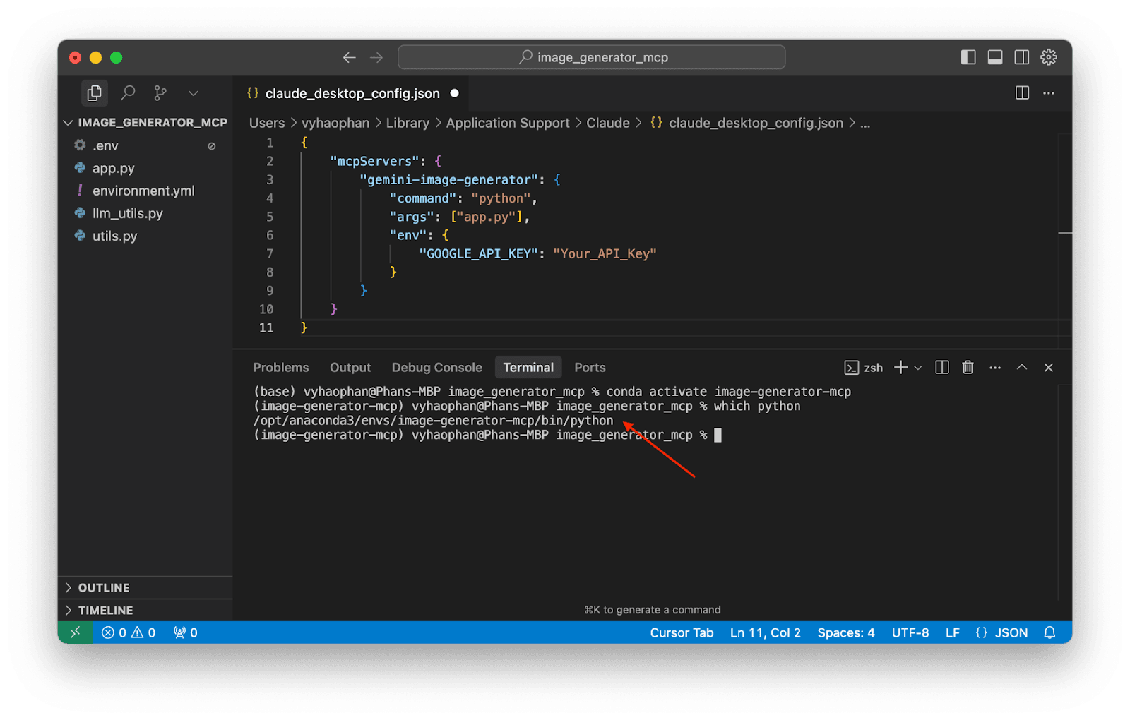 Run the command which python