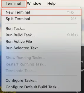 select Terminal and choose New Terminal