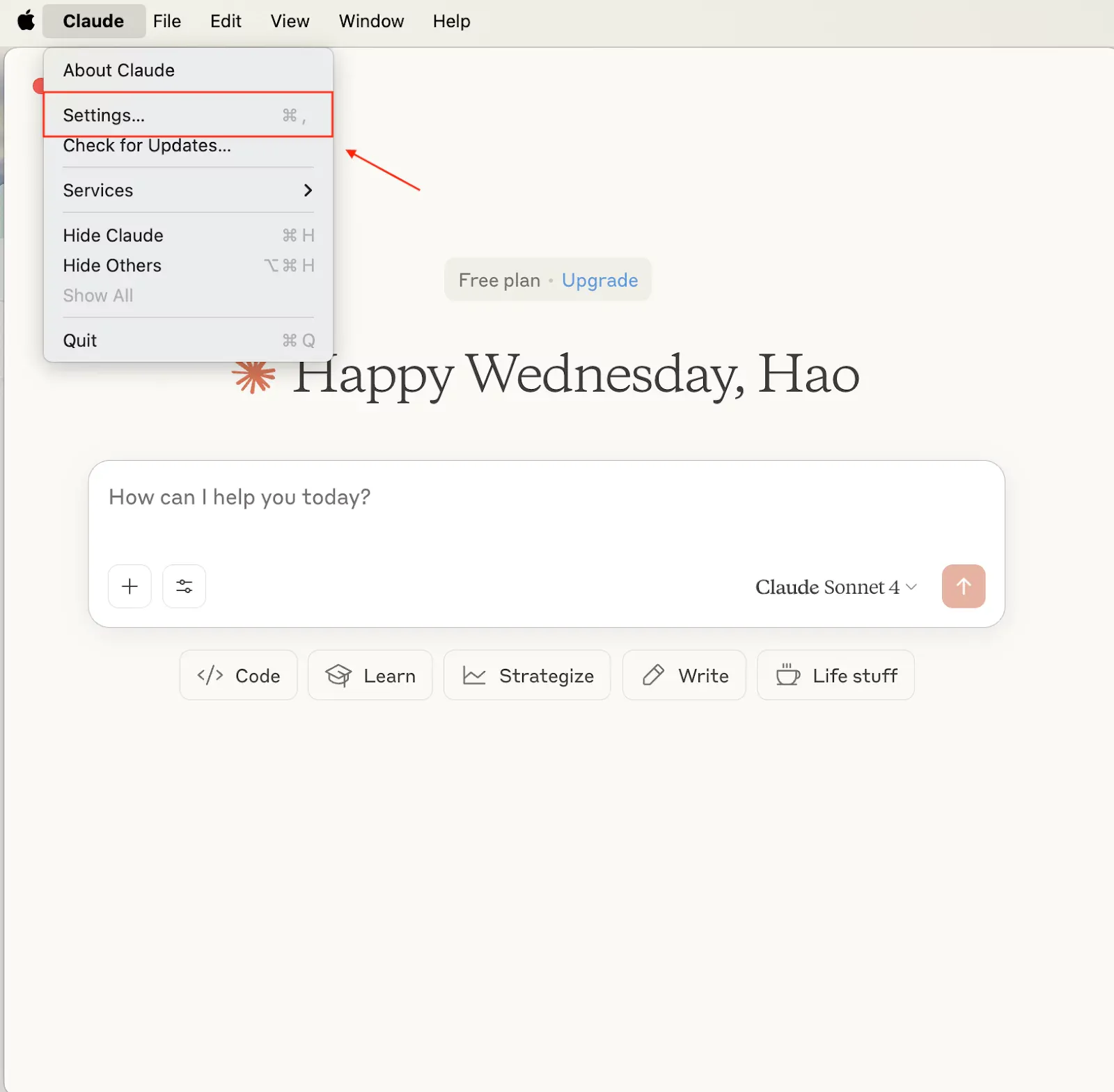 Claude settings in MacOS