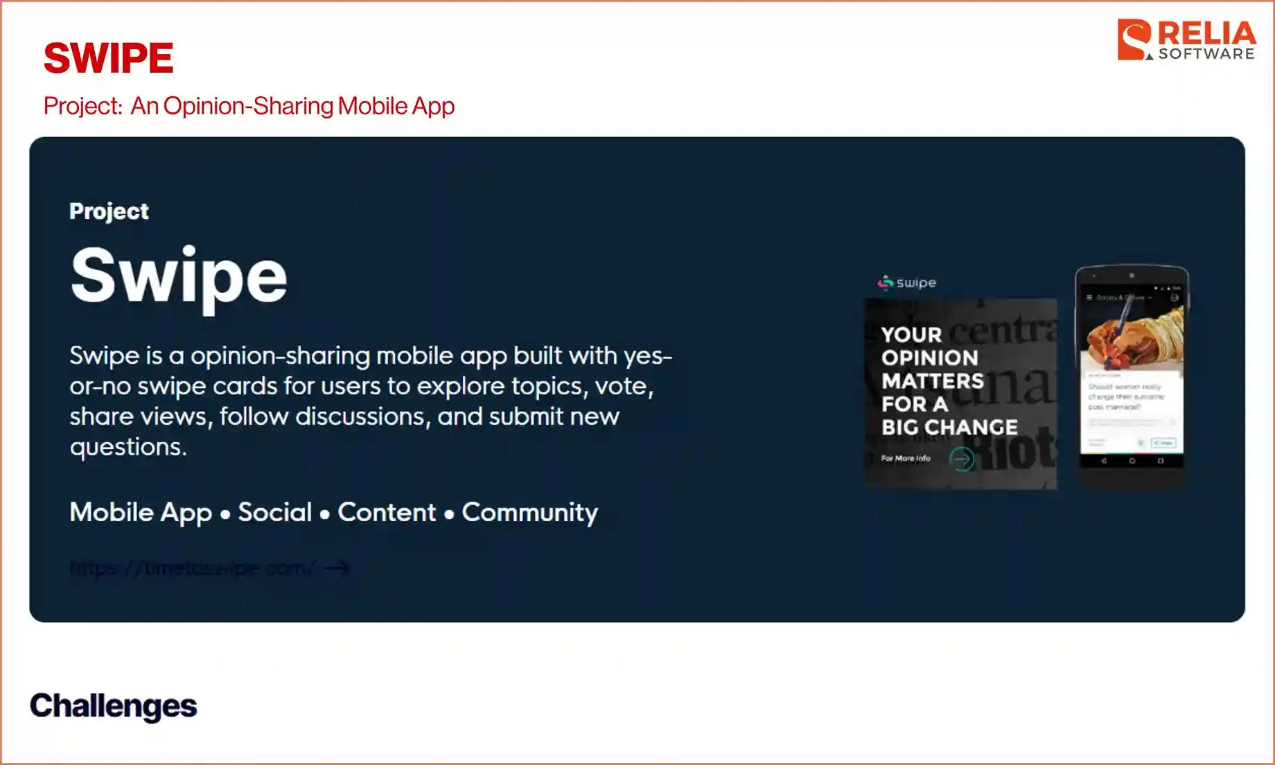 social media app relia software project swipe