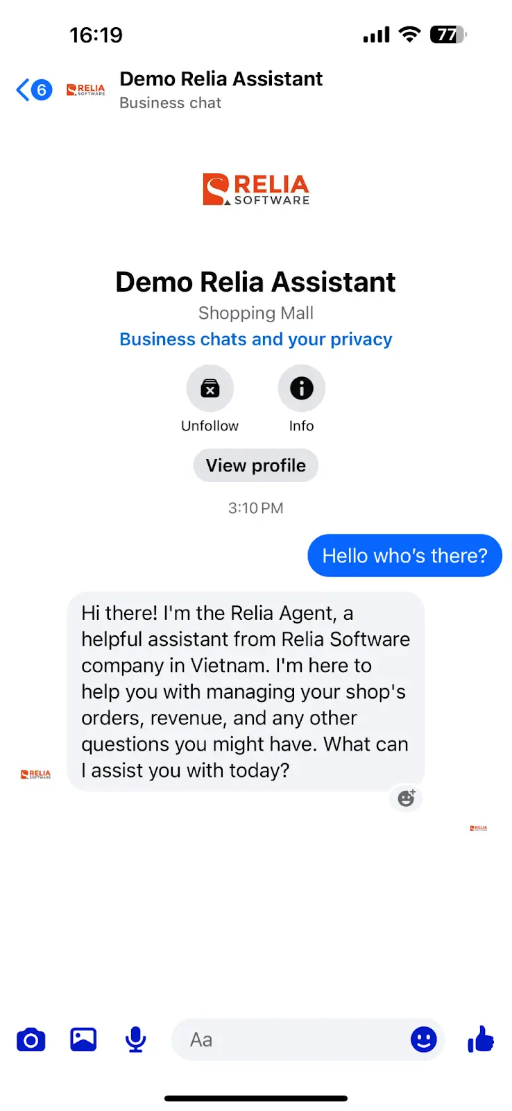 go to the Page messenger and start chatting with FB messenger AI chatbot