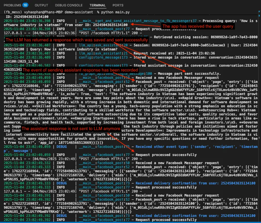 The terminal after updating the code