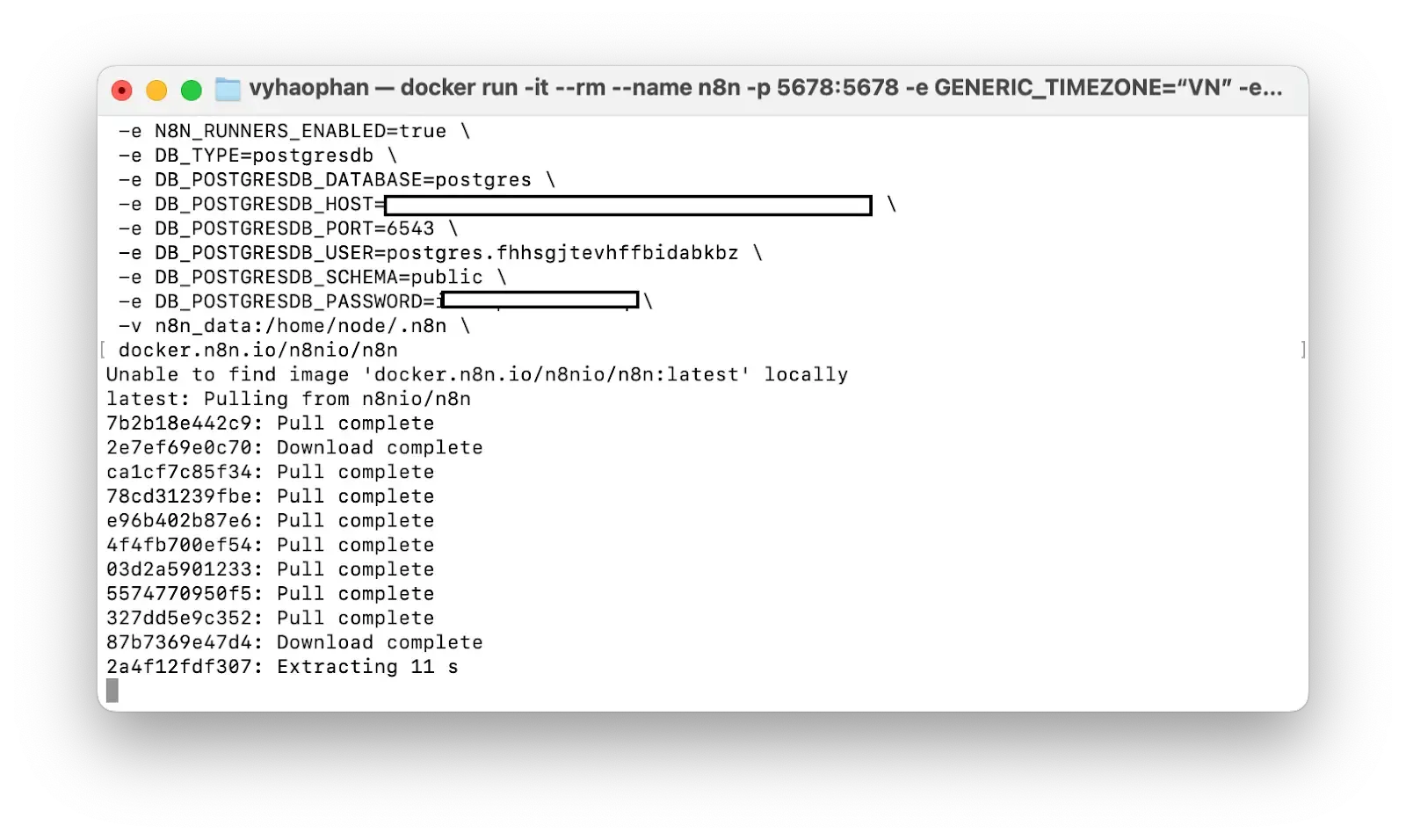 The terminal status when n8n is being installed. The terminal status when n8n is being installed.