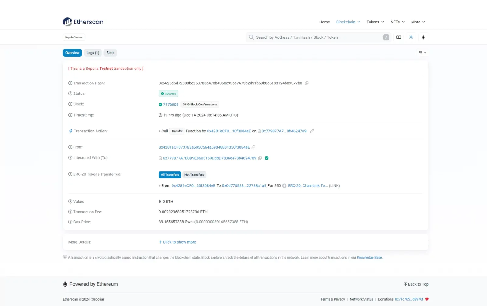 Token transfer - Transaction detail