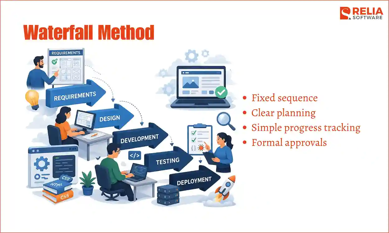 web development project management waterfall method
